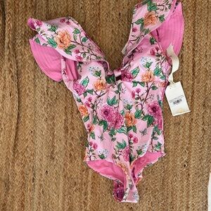 Dondolo - Pink Floral Ruffle Swimsuit One Piece